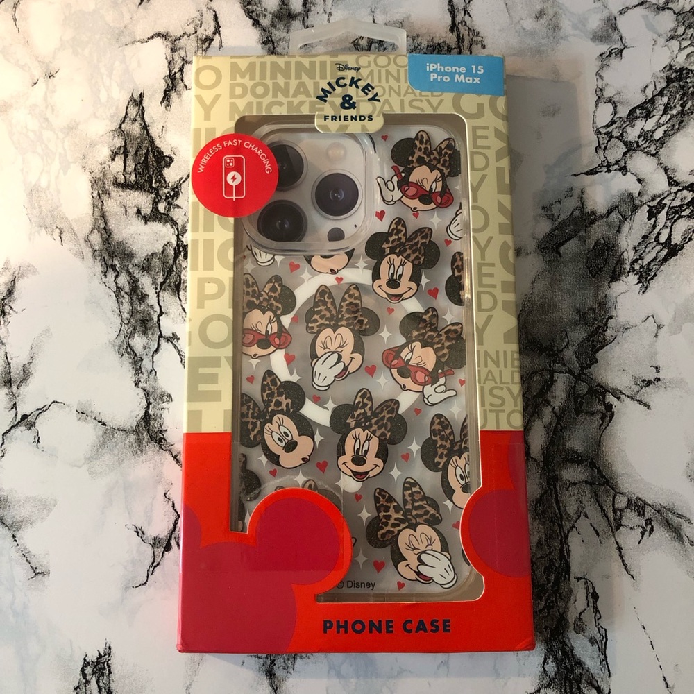 Disney Minnie Mouse Leopard Red Hearts iPhone 15 Pro Max Phone Case New